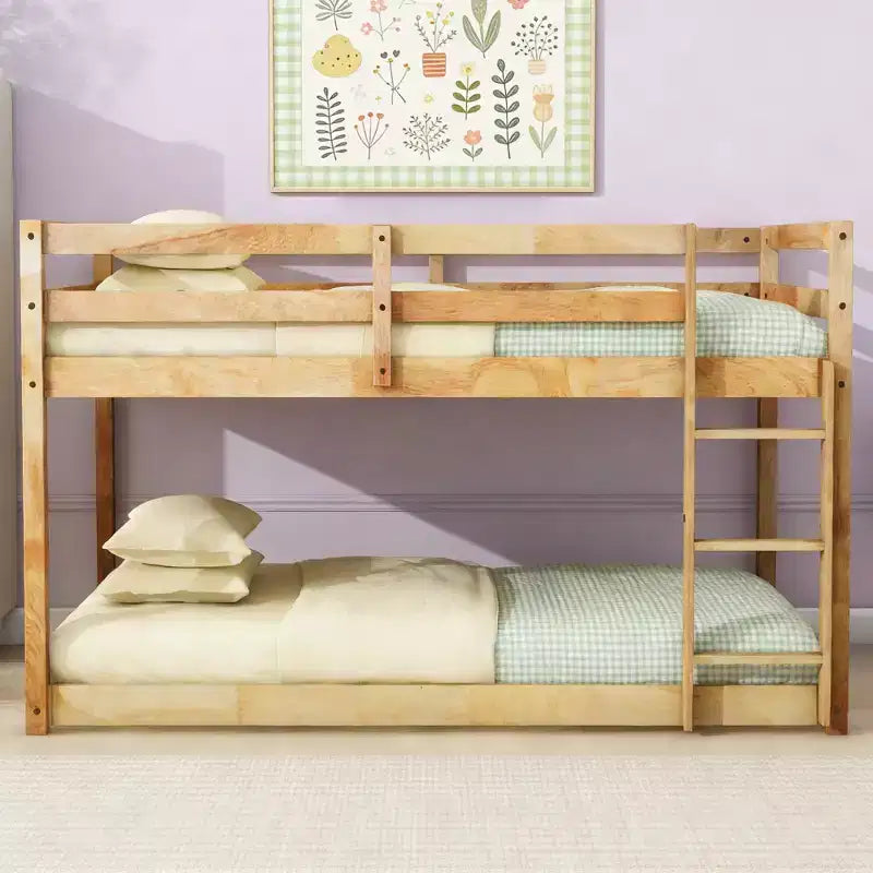 Letto a Castello Basso Doppio con Scaletta, Sponde Alte e Doghe Rinforzate per la Stanza dei Bambini