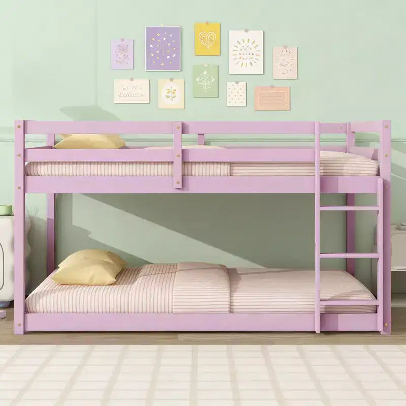 Letto a Castello Basso Doppio con Scaletta, Sponde Alte e Doghe Rinforzate per la Stanza dei Bambini