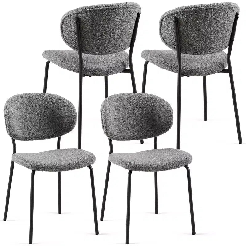 Sedie da pranzo in tessuto bouclé grigio con schienale curvo e gambe in metallo, set da 4