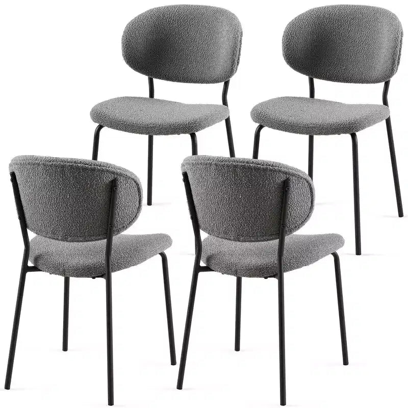 Sedie da pranzo in tessuto bouclé grigio con schienale curvo e gambe in metallo, set da 4