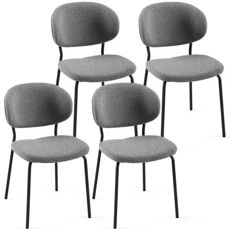 Sedie da pranzo in tessuto bouclé grigio con schienale curvo e gambe in metallo, set da 4