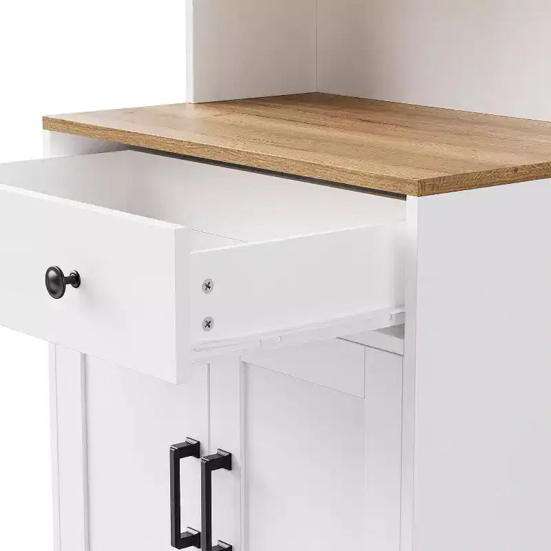 Mobile dispensa alto da cucina con piano di lavoro e cassetti, libreria a 5 livelli con ripiani regolabili e gambe a forma di zucca per ufficio domestico