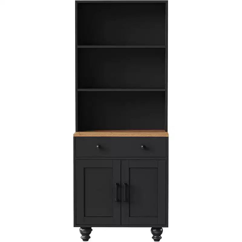 Mobile dispensa alto da cucina con piano di lavoro e cassetti, libreria a 5 livelli con ripiani regolabili e gambe a forma di zucca per ufficio domestico