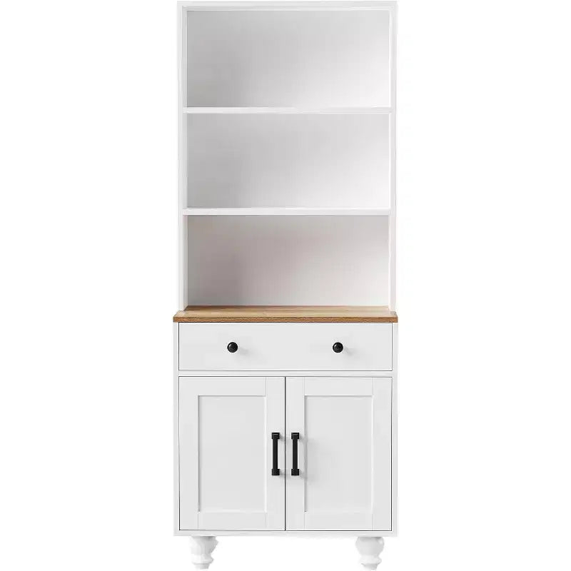 Mobile dispensa alto da cucina con piano di lavoro e cassetti, libreria a 5 livelli con ripiani regolabili e gambe a forma di zucca per ufficio domestico