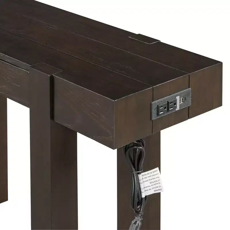 Tavolo Consolle Rustico Minimalista da 47,25" con Cassetto Nascosto e Presa di Corrente Integrata (2 USB + 2 Prese)