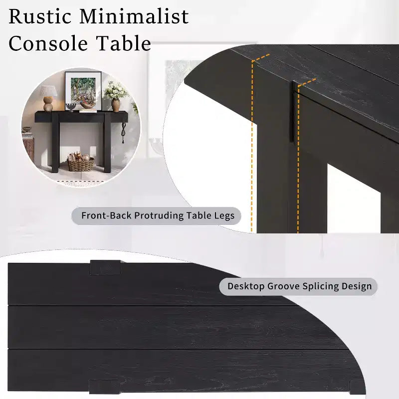 Tavolo Consolle Rustico Minimalista da 47,25" con Cassetto Nascosto e Presa di Corrente Integrata (2 USB + 2 Prese)