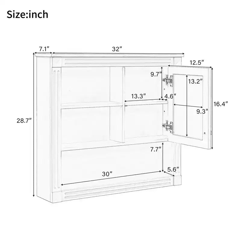 Mobiletto da Bagno a Parete da 81 cm con Specchio e 4 Ripiani Regolabili