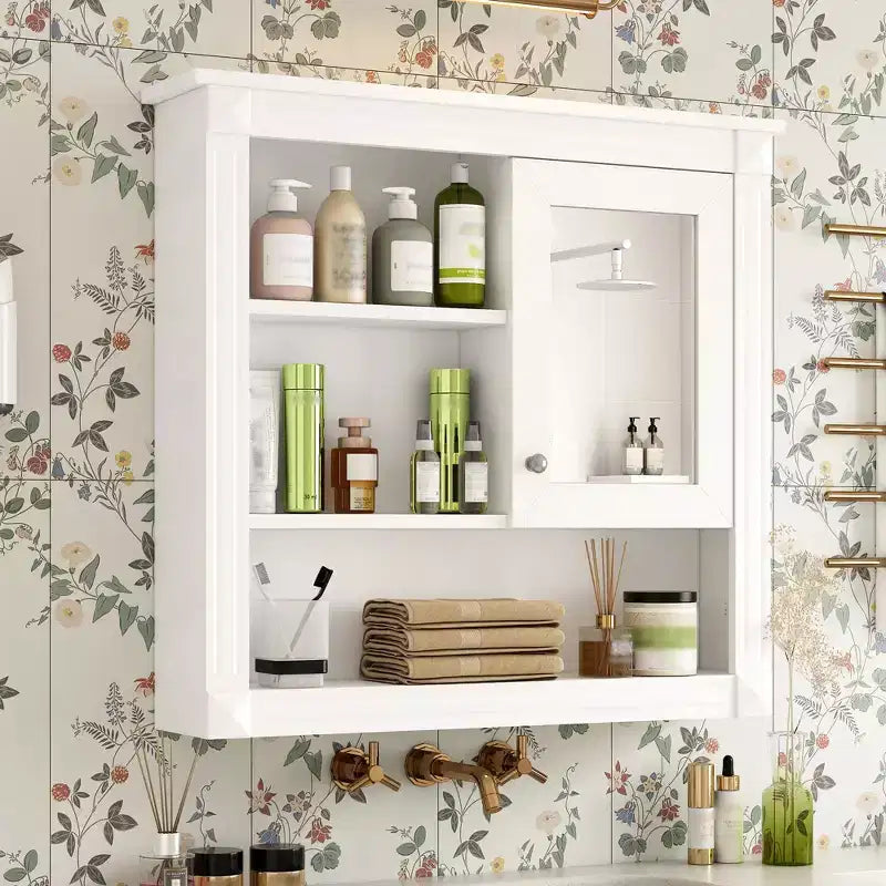 Mobiletto da Bagno a Parete da 81 cm con Specchio e 4 Ripiani Regolabili