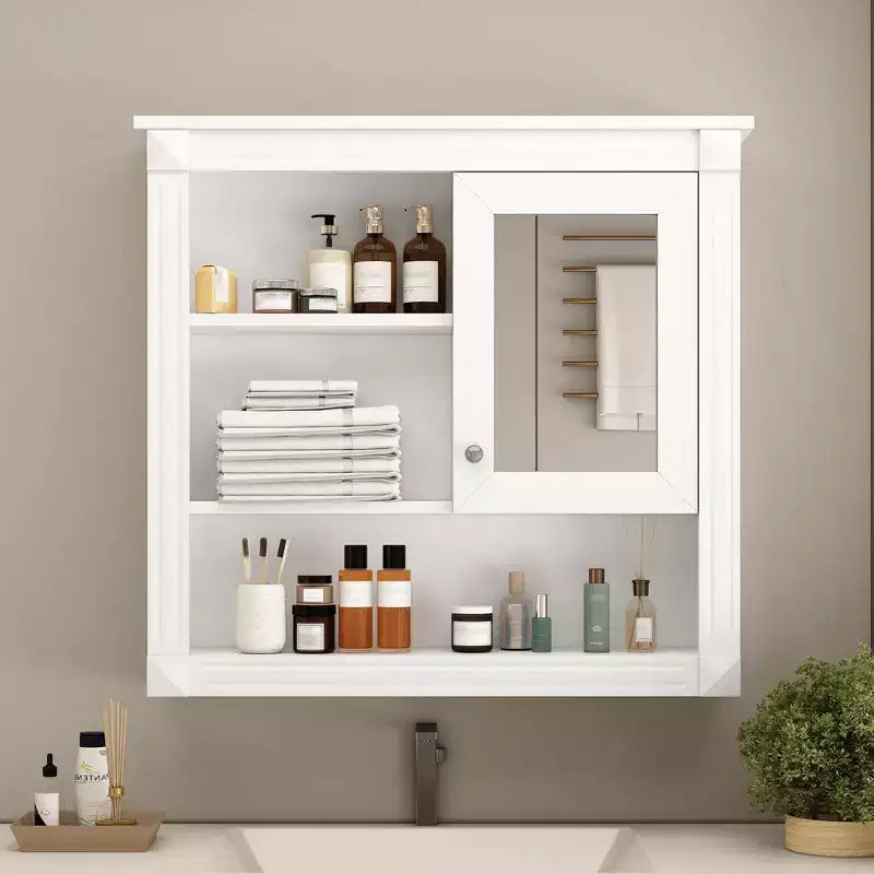 Mobiletto da Bagno a Parete da 81 cm con Specchio e 4 Ripiani Regolabili
