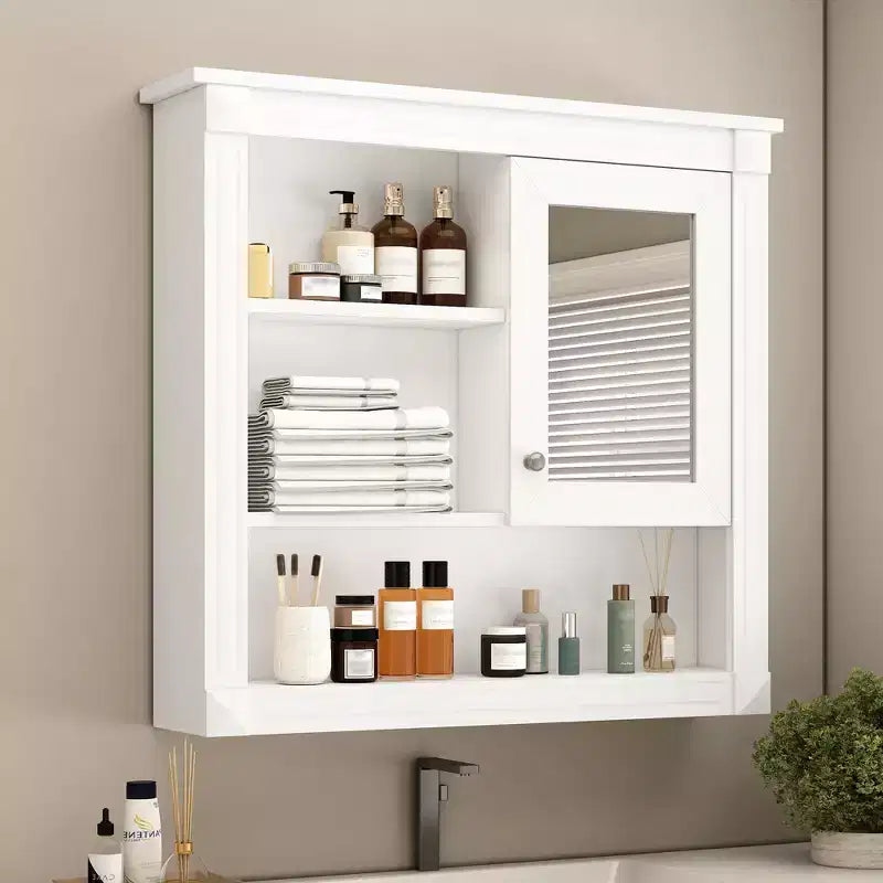 Mobiletto da Bagno a Parete da 81 cm con Specchio e 4 Ripiani Regolabili