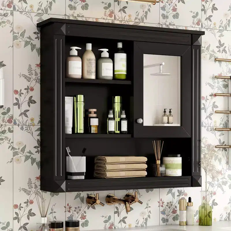 Mobiletto da Bagno a Parete da 81 cm con Specchio e 4 Ripiani Regolabili
