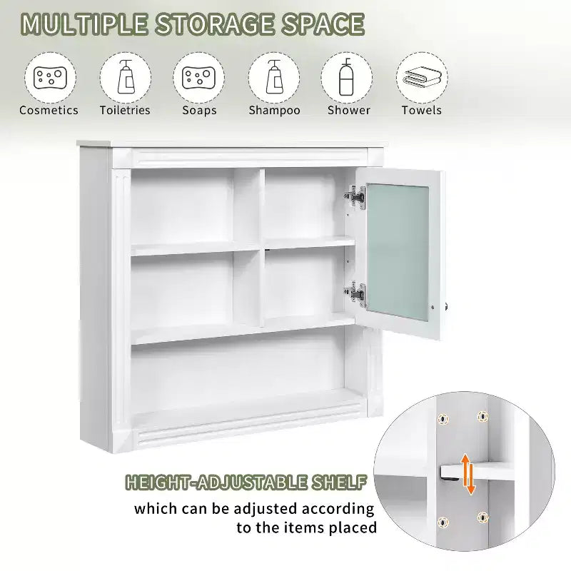 Mobiletto da Bagno a Parete da 81 cm con Specchio e 4 Ripiani Regolabili