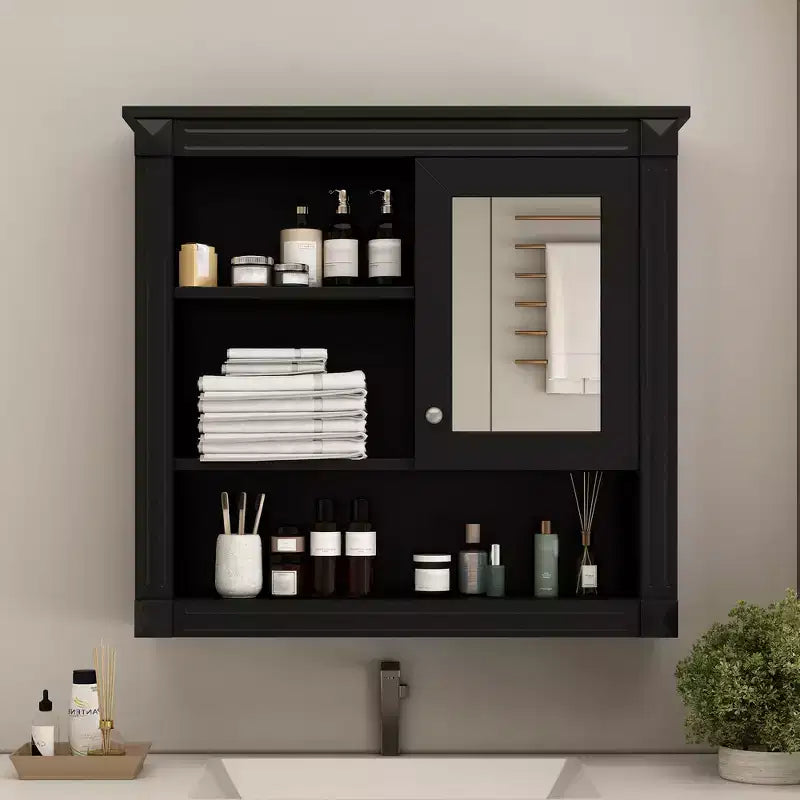 Mobiletto da Bagno a Parete da 81 cm con Specchio e 4 Ripiani Regolabili