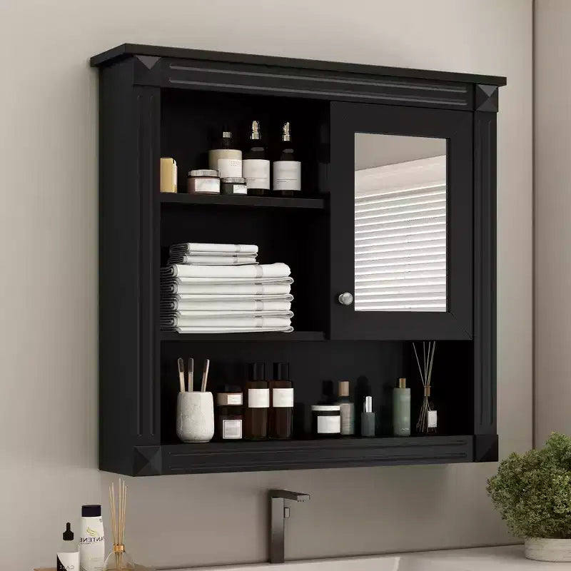 Mobiletto da Bagno a Parete da 81 cm con Specchio e 4 Ripiani Regolabili