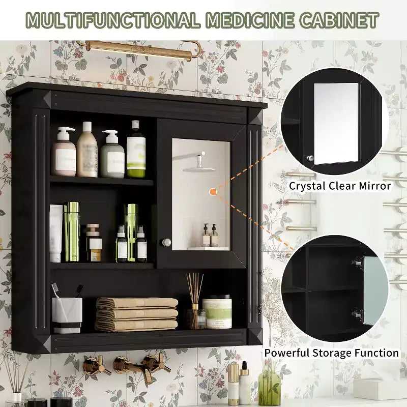 Mobiletto da Bagno a Parete da 81 cm con Specchio e 4 Ripiani Regolabili