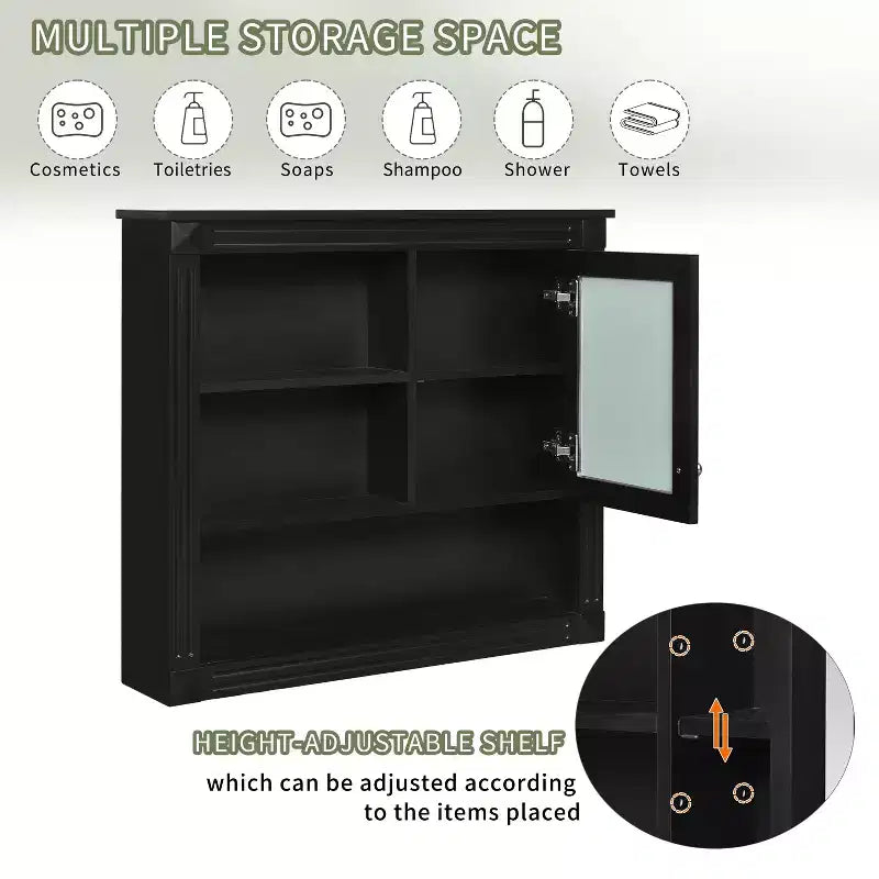 Mobiletto da Bagno a Parete da 81 cm con Specchio e 4 Ripiani Regolabili