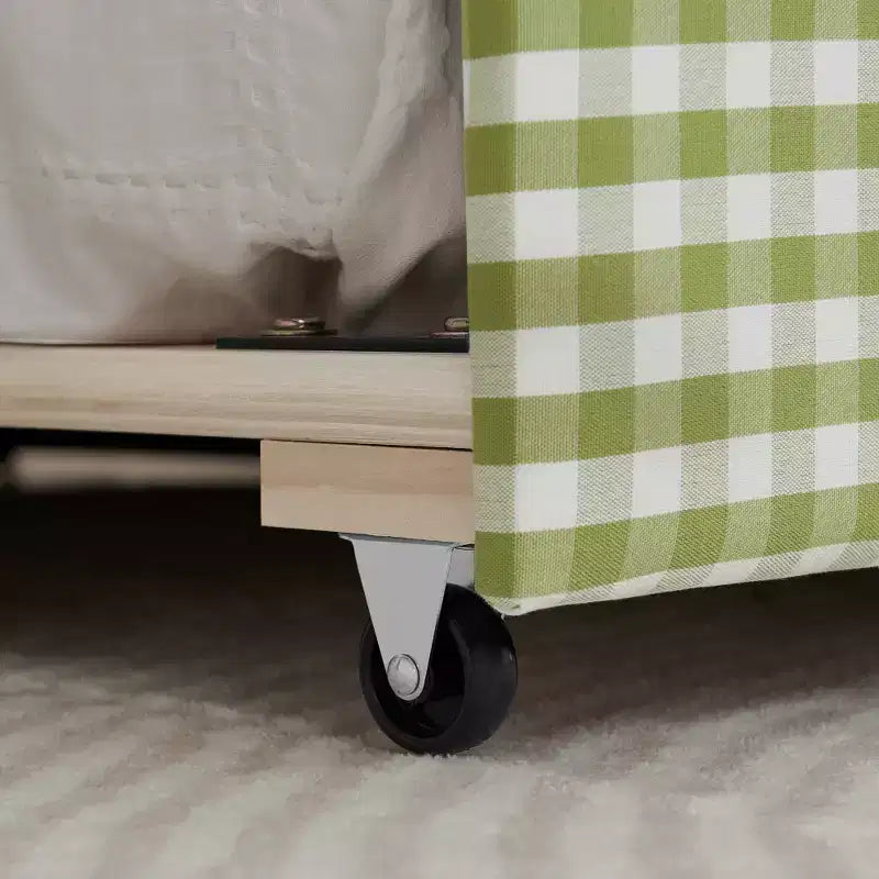 Divano Letto Singolo con Letto Estraibile, Testiera Ondulata e Porta USB Integrata, Rivestimento in Gingham