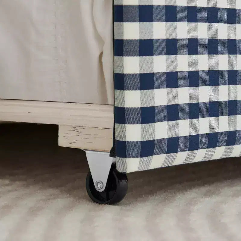 Divano Letto Singolo con Letto Estraibile, Testiera Ondulata e Porta USB Integrata, Rivestimento in Gingham