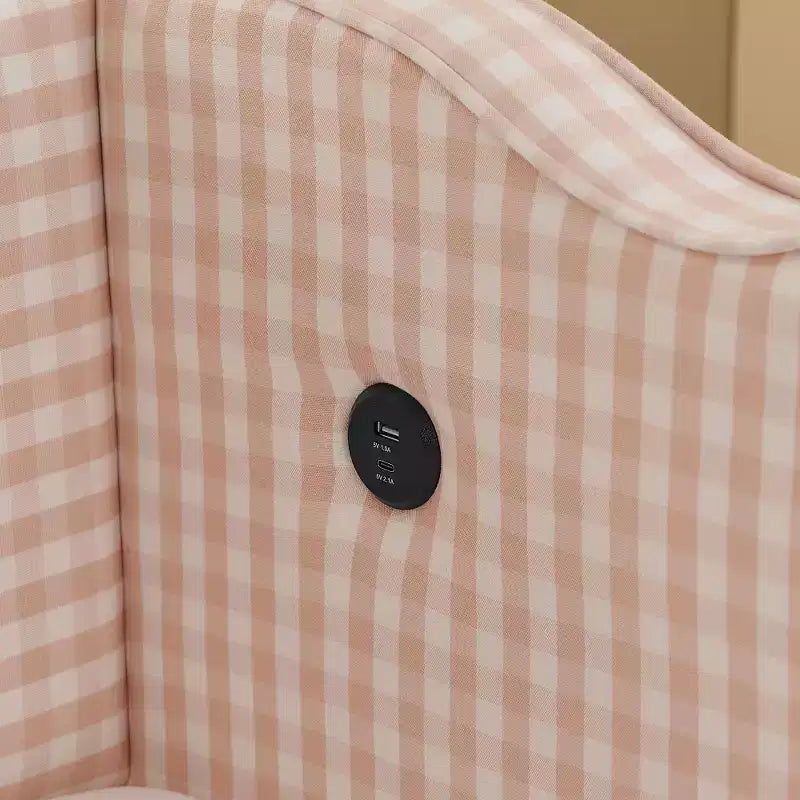 Divano Letto Singolo con Letto Estraibile, Testiera Ondulata e Porta USB Integrata, Rivestimento in Gingham