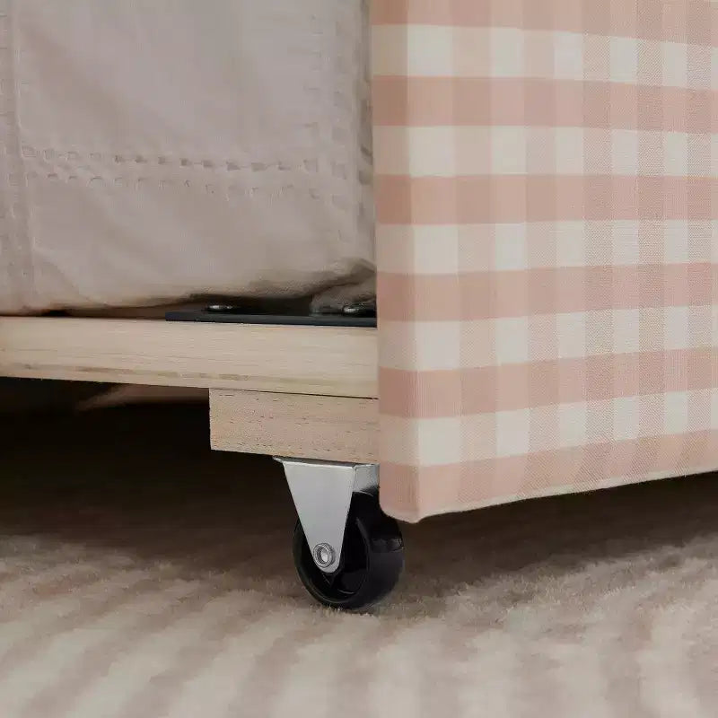 Divano Letto Singolo con Letto Estraibile, Testiera Ondulata e Porta USB Integrata, Rivestimento in Gingham