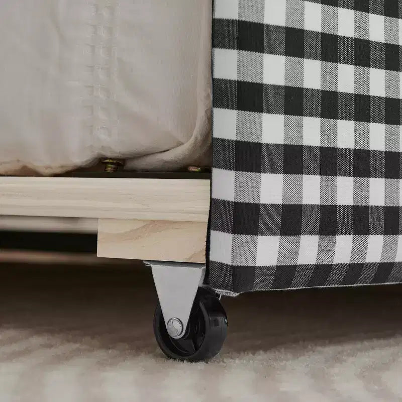 Divano Letto Singolo con Letto Estraibile, Testiera Ondulata e Porta USB Integrata, Rivestimento in Gingham