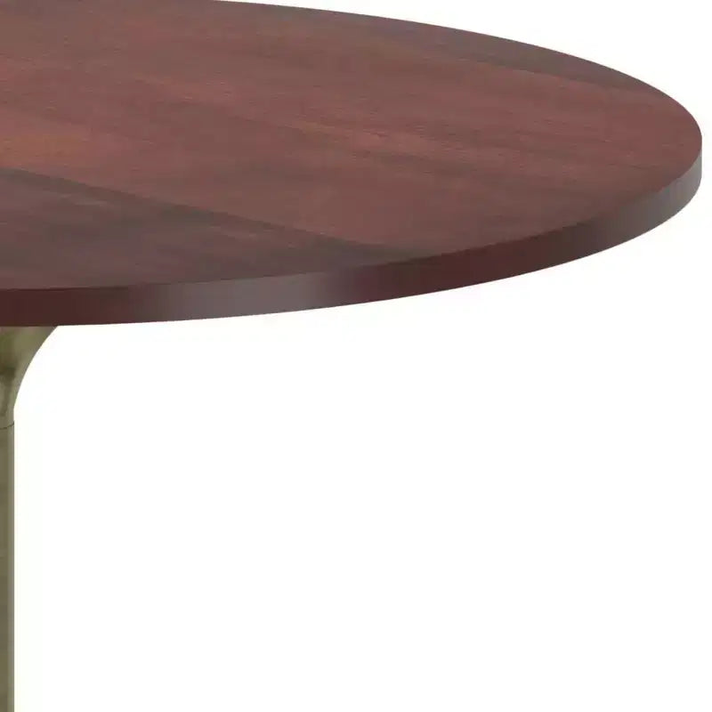 Tavolo da pranzo rotondo da 36" in legno massello di acacia con base a piedistallo in rame anticato, 2-3 posti a sedere