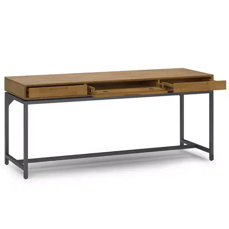 Scrivania Direzionale Mid-Century Larga 183 cm con Cassettiera Integrata e Vassoio Tastiera, Marrone Sella