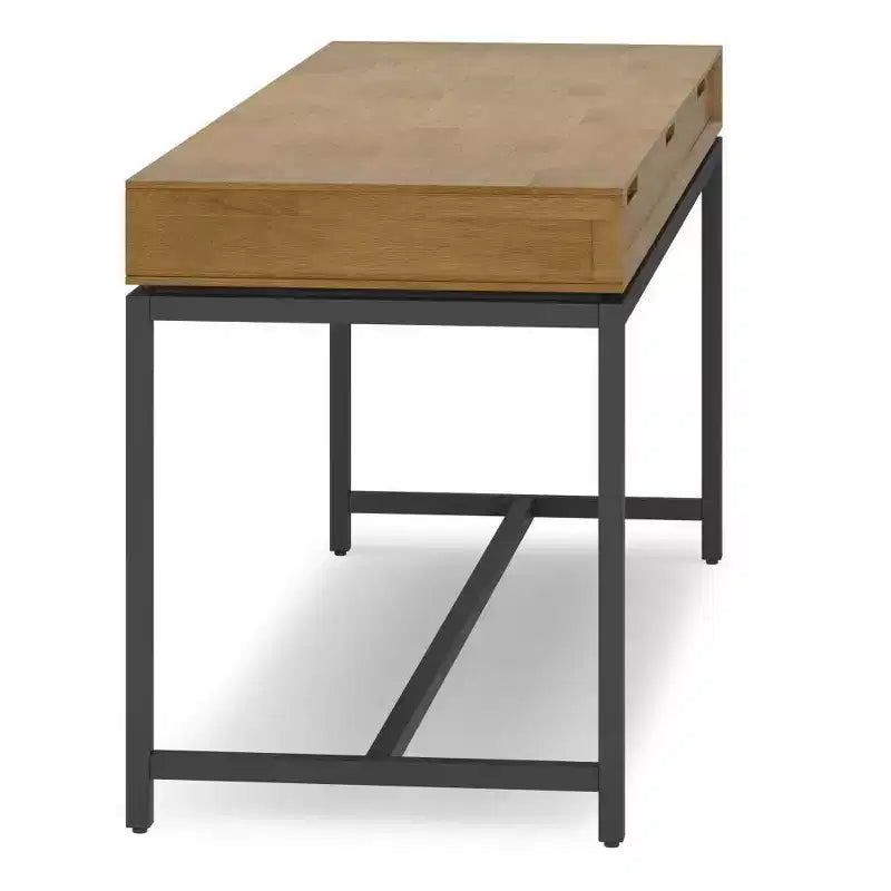 Scrivania Direzionale Mid-Century Larga 183 cm con Cassettiera Integrata e Vassoio Tastiera, Marrone Sella