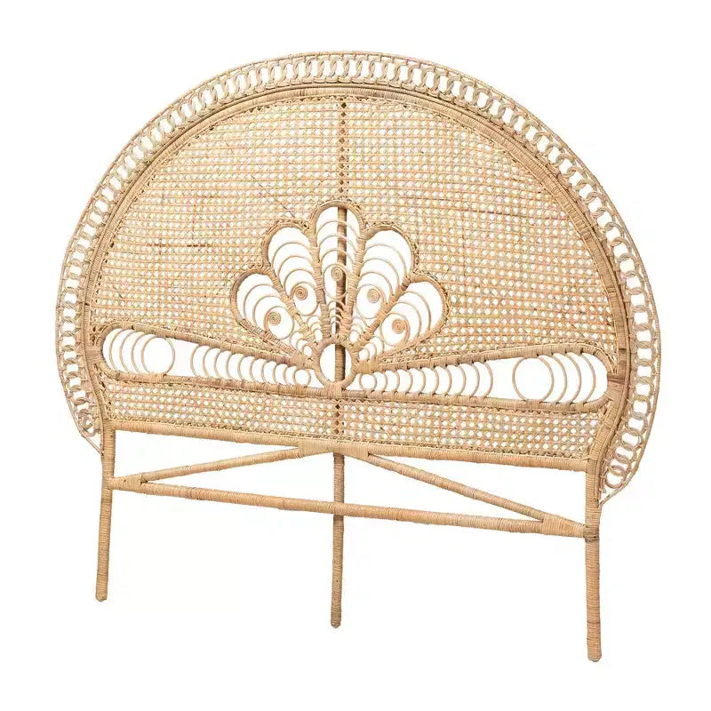 Testata da letto Queen Size in Rattan Naturale Indipendente, Marrone Naturale, Completamente Assemblata