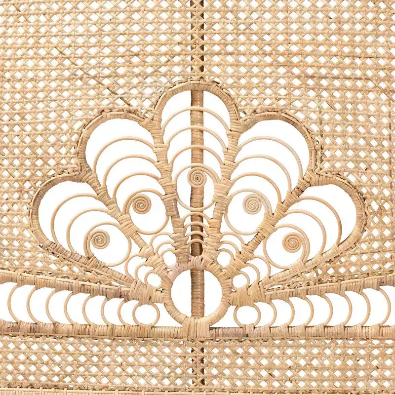Testata da letto Queen Size in Rattan Naturale Indipendente, Marrone Naturale, Completamente Assemblata