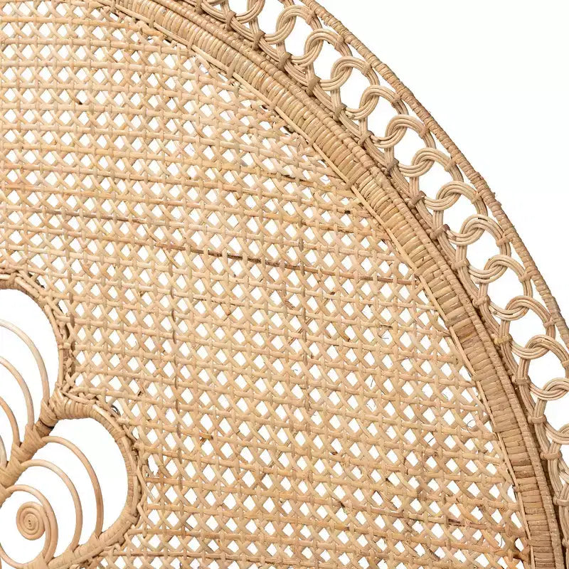 Testata da letto Queen Size in Rattan Naturale Indipendente, Marrone Naturale, Completamente Assemblata