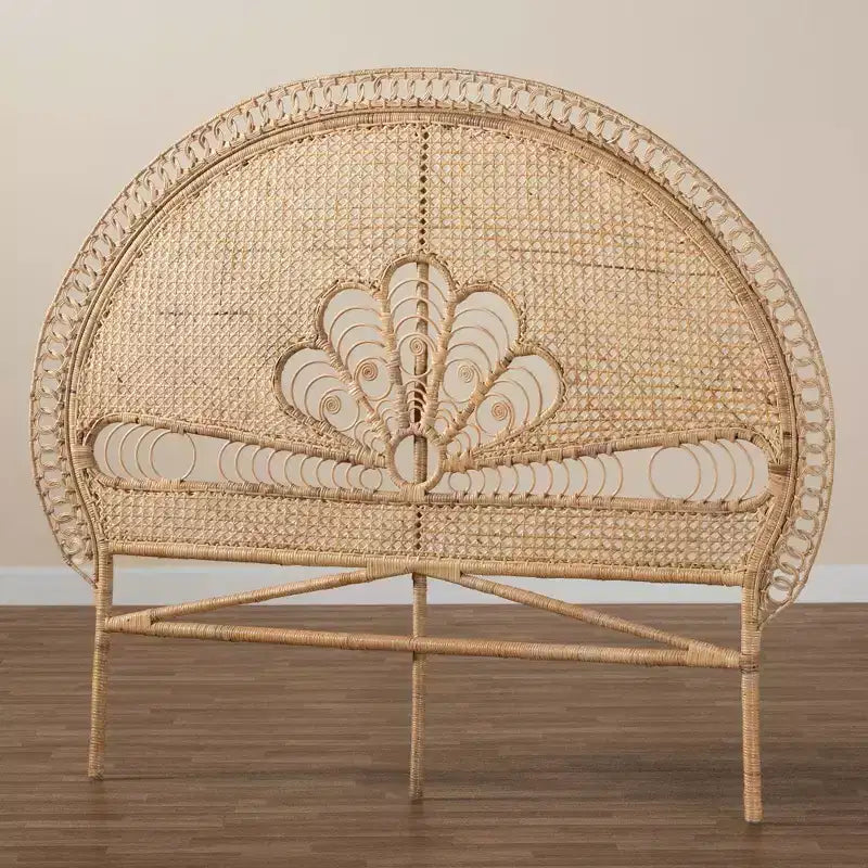 Testata da letto Queen Size in Rattan Naturale Indipendente, Marrone Naturale, Completamente Assemblata