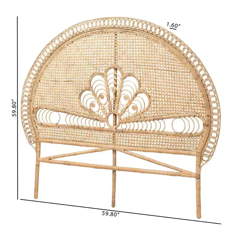Testata da letto Queen Size in Rattan Naturale Indipendente, Marrone Naturale, Completamente Assemblata