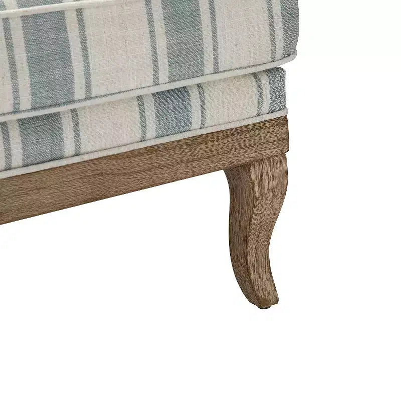 Poltrona Farmhouse a righe con braccioli in legno massello e supporto a molle per soggiorno e camera da letto