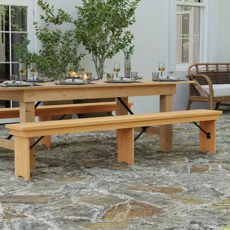 Panca pieghevole in pino massiccio da 244 x 30 cm, 4 posti, capacità 272 kg