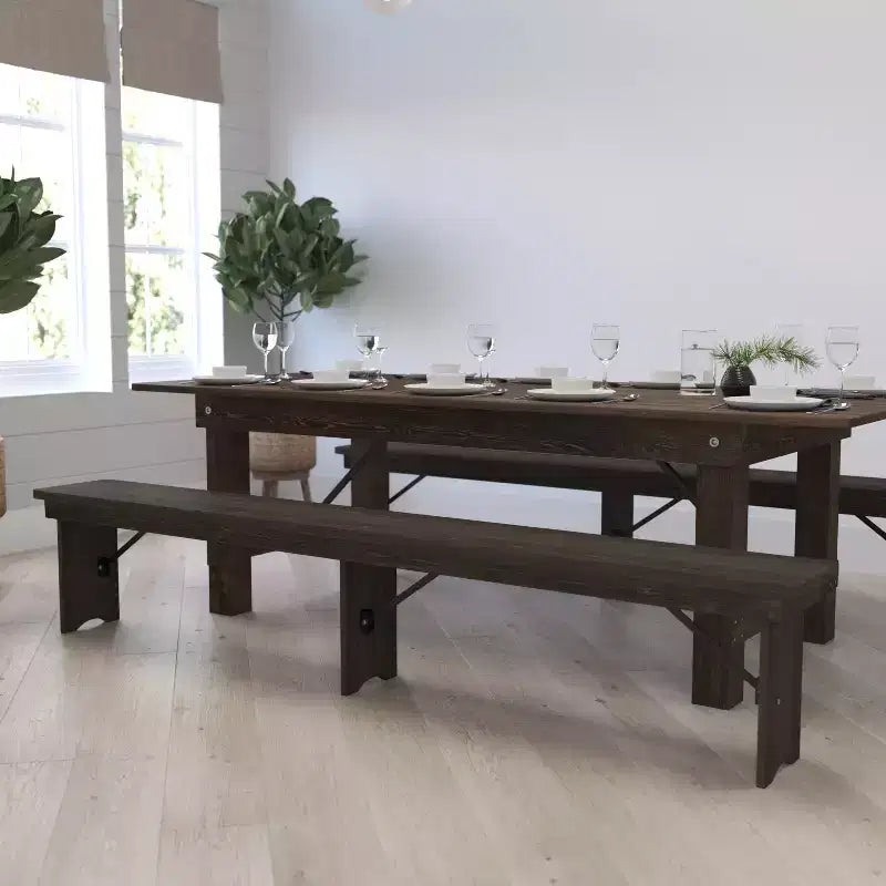 Panca pieghevole in pino massiccio da 244 x 30 cm, 4 posti, capacità 272 kg