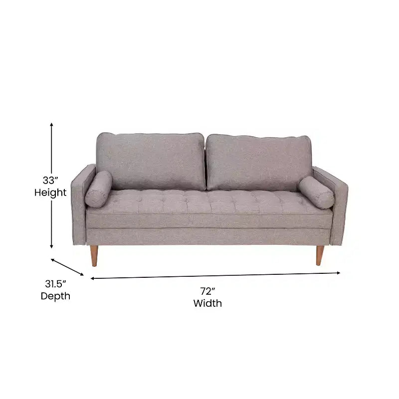 Divano con molle insacchettate stile Mid-Century Modern con cuscini dello schienale rimovibili e gambe in legno, 3 posti, capacità 360 kg