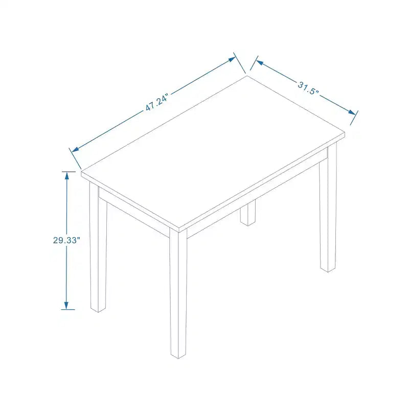 Tavolo da pranzo rettangolare in legno massello di gomma da 48" con base a 4 gambe, 4 posti a sedere