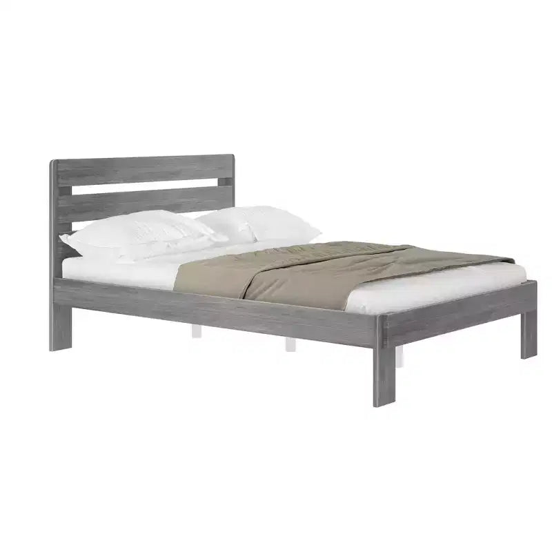 Letto a piattaforma Queen rustico con testiera a doghe, legno massello di pino, capacità di 340 kg
