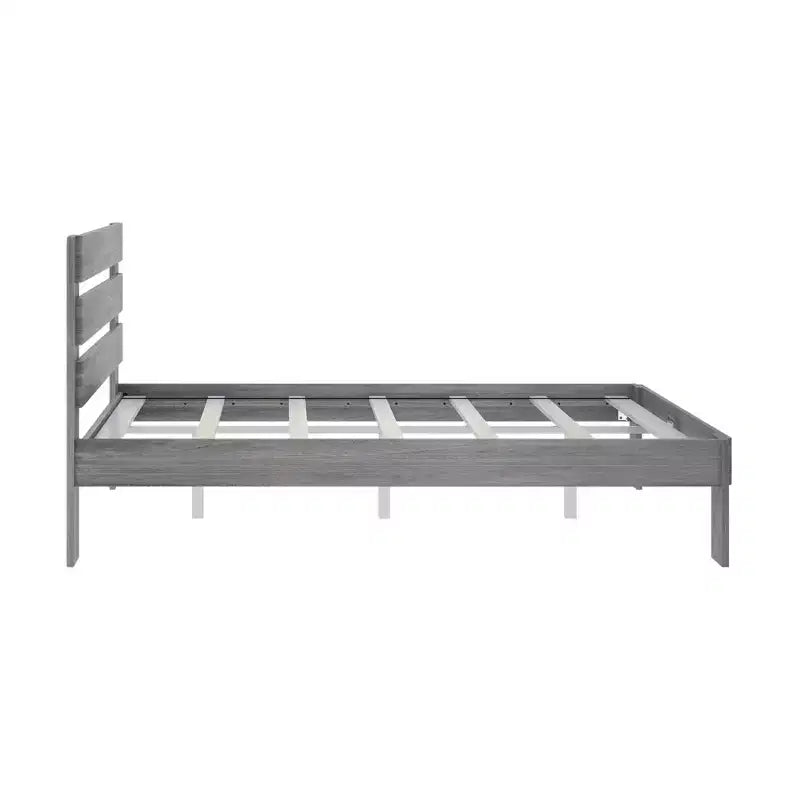 Letto a piattaforma Queen rustico con testiera a doghe, legno massello di pino, capacità di 340 kg