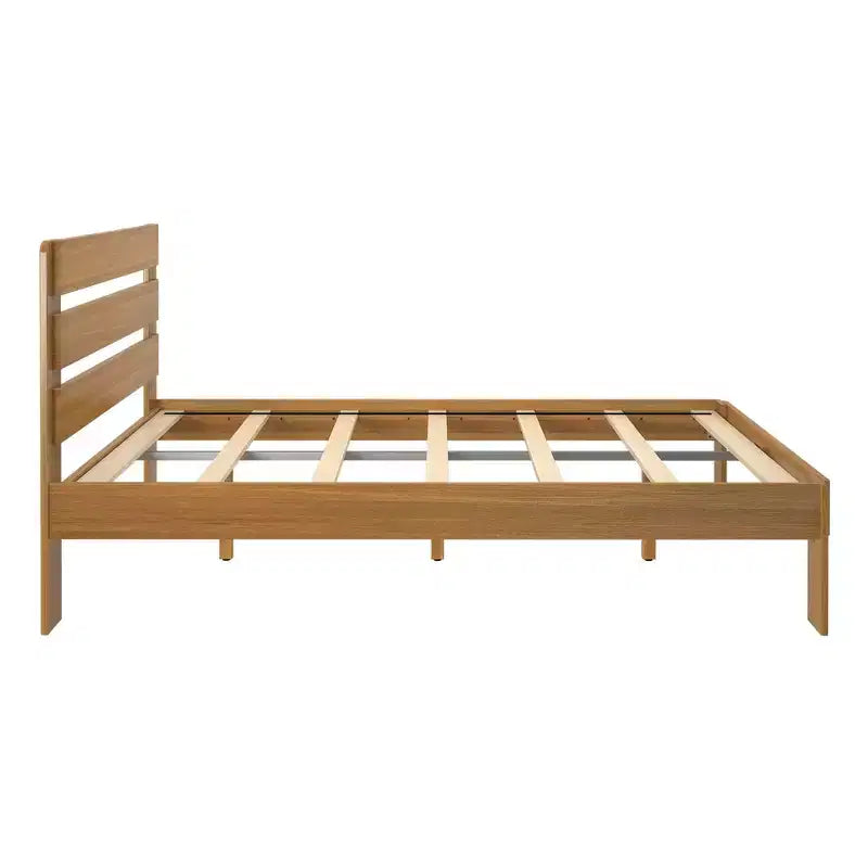 Letto a piattaforma Queen rustico con testiera a doghe, legno massello di pino, capacità di 340 kg