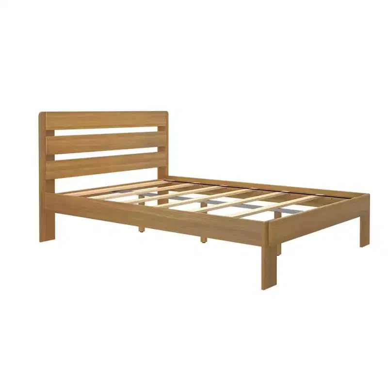 Letto a piattaforma Queen rustico con testiera a doghe, legno massello di pino, capacità di 340 kg
