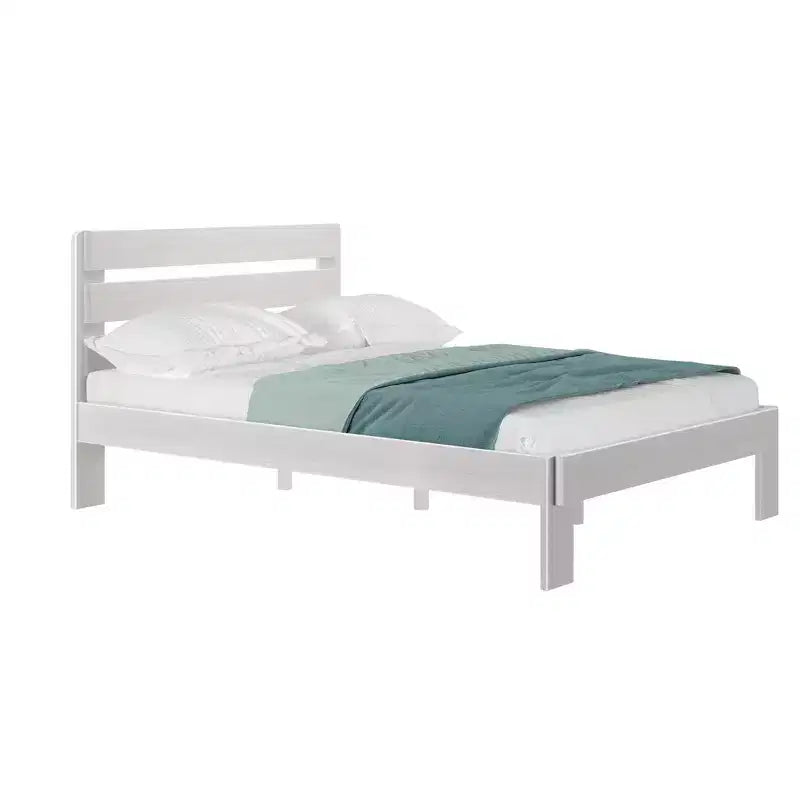 Letto a piattaforma Queen rustico con testiera a doghe, legno massello di pino, capacità di 340 kg