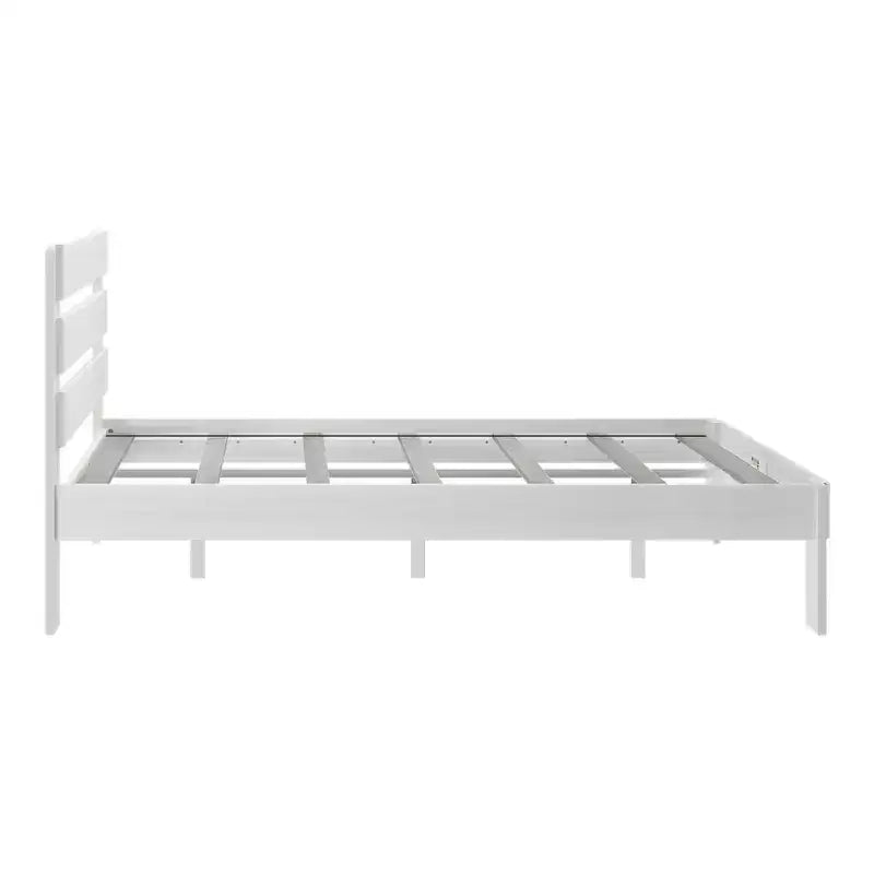 Letto a piattaforma Queen rustico con testiera a doghe, legno massello di pino, capacità di 340 kg
