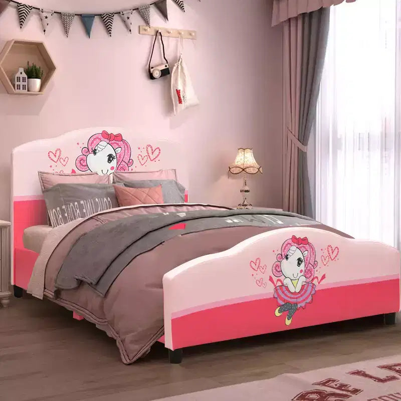 Letto per bambini imbottito con piattaforma a tema bambina, colore rosa, età 3-12 anni