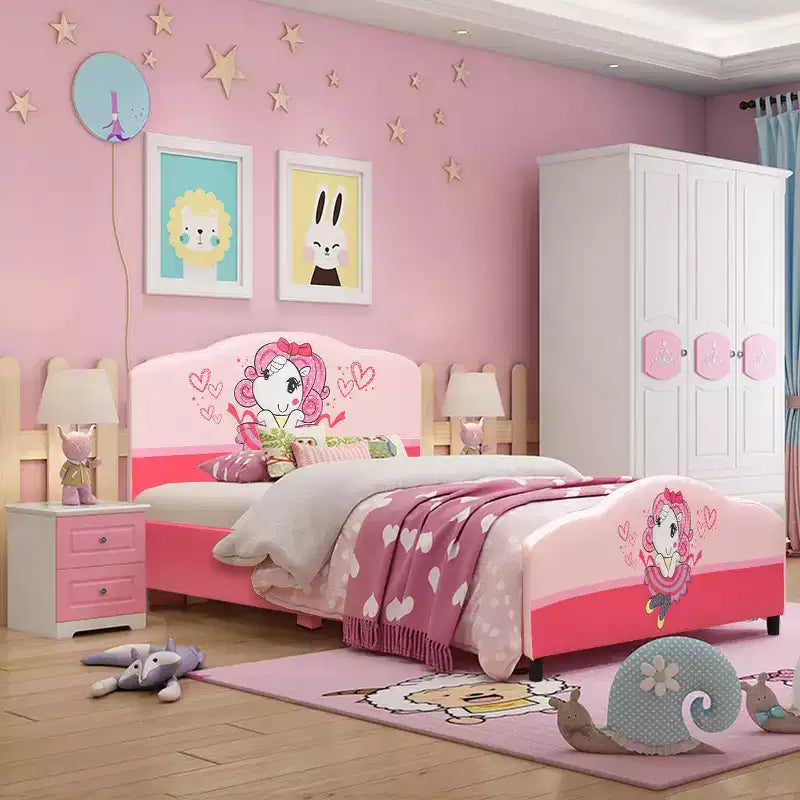 Letto per bambini imbottito con piattaforma a tema bambina, colore rosa, età 3-12 anni