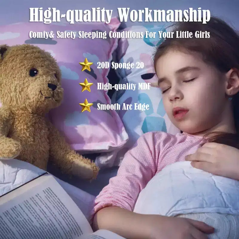 Letto per bambini imbottito con piattaforma a tema bambina, colore rosa, età 3-12 anni