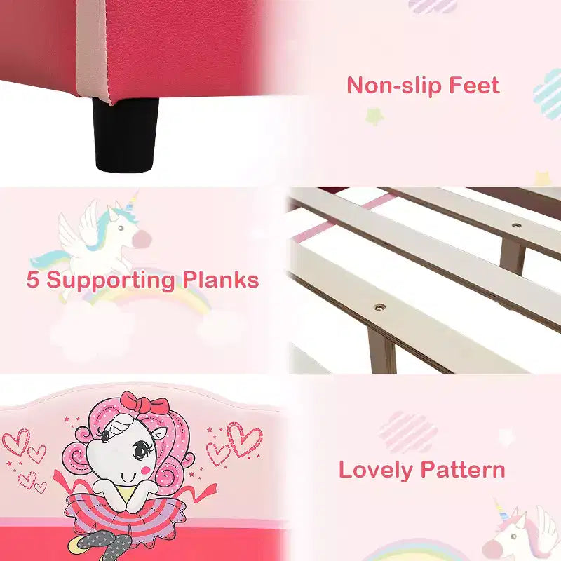Letto per bambini imbottito con piattaforma a tema bambina, colore rosa, età 3-12 anni