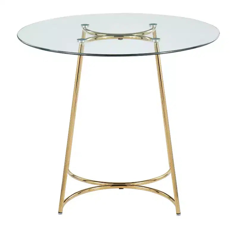 Tavolo da pranzo rotondo in vetro temperato da 35" con base in acciaio nero, 4 posti a sedere