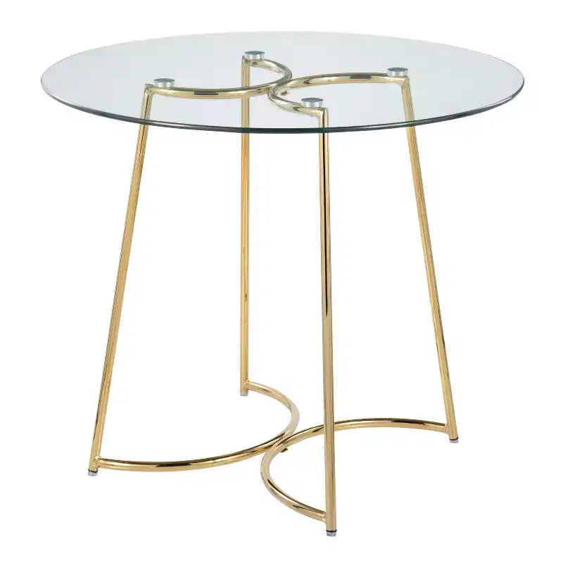 Tavolo da pranzo rotondo in vetro temperato da 35" con base in acciaio nero, 4 posti a sedere